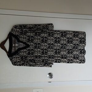 Black and white geometric midi dress.